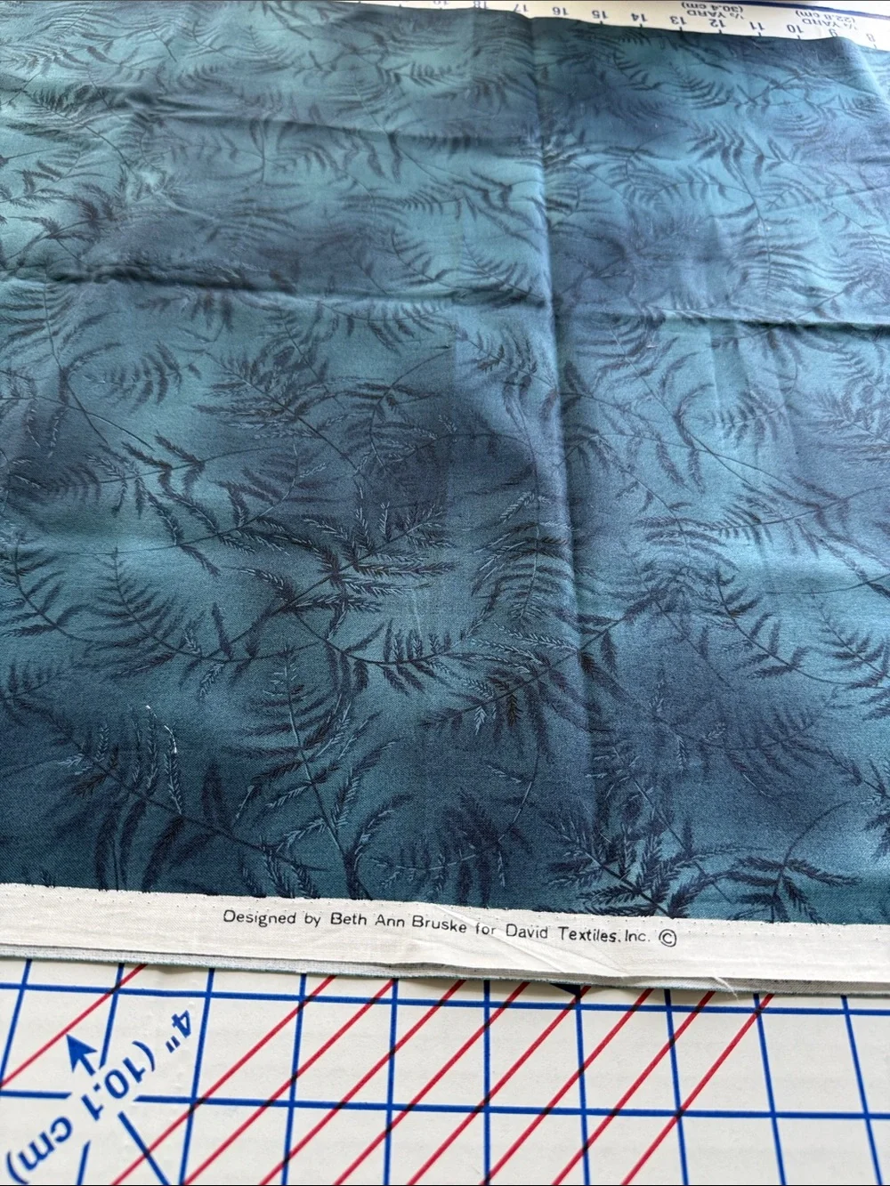 Vintage David Textiles Beth Ann Bruske Fern Fabric 34 x 42 Blue Green Botanical